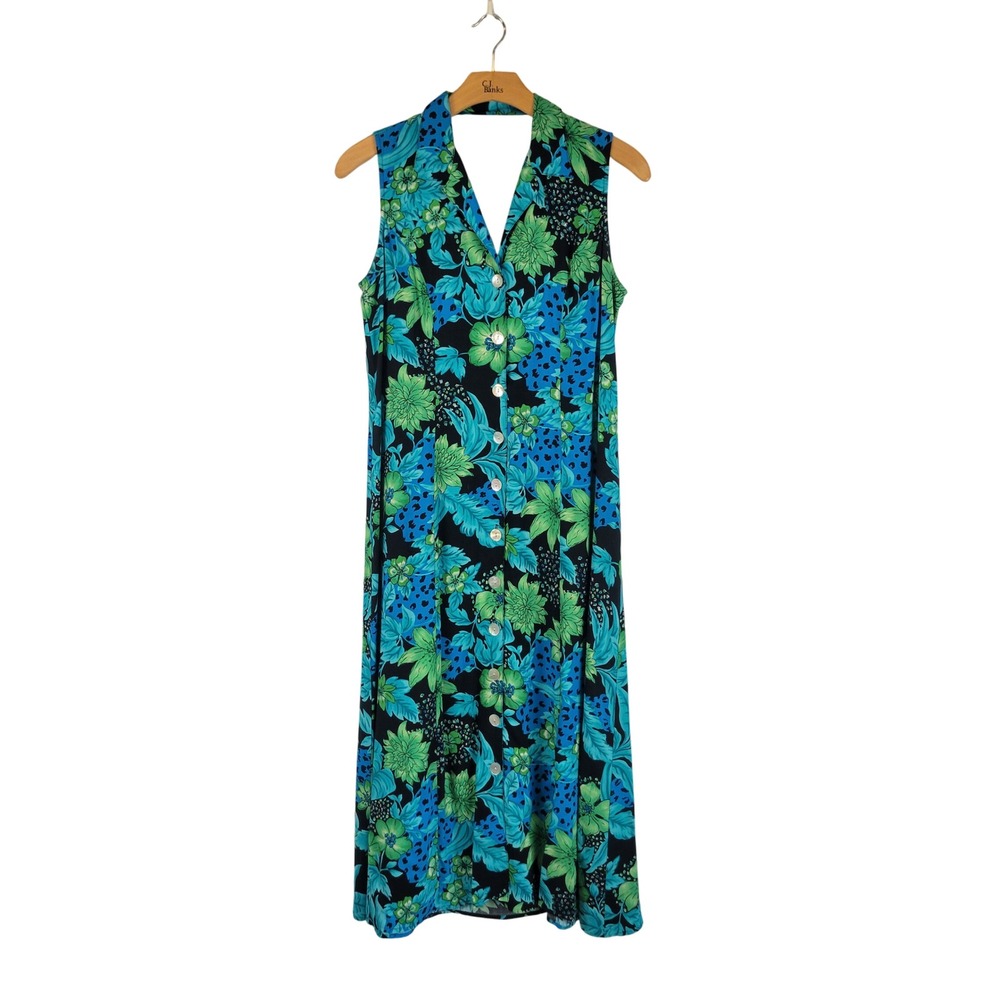 Vintage Croft &‎ Barrow Hawaiian Maxi Dress Size 10 Green Blue